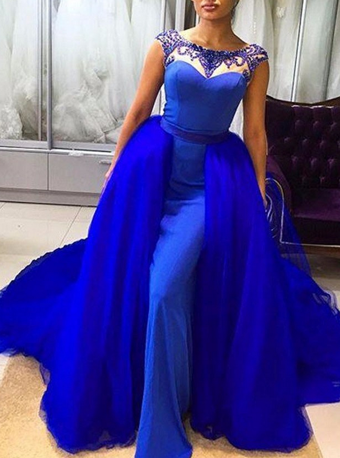 Royal Blue Mermaid Prom Dresses,Satin And Tulle Evening Dress,PD00441