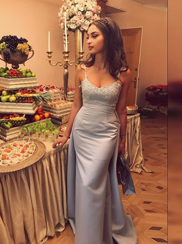 satin spaghetti strap prom dress