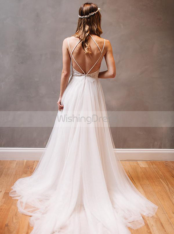 spaghetti strap boho wedding dress