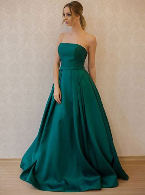 teal satin prom dress