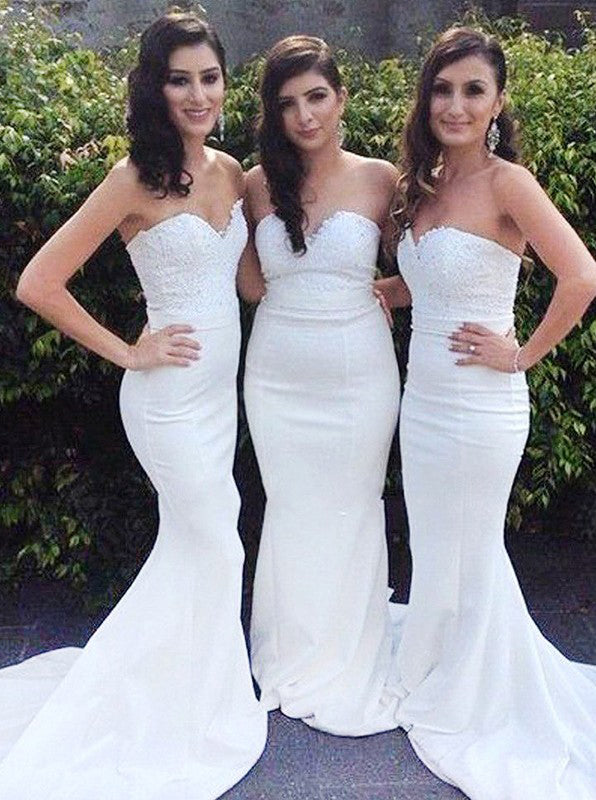 white mermaid bridesmaid dresses