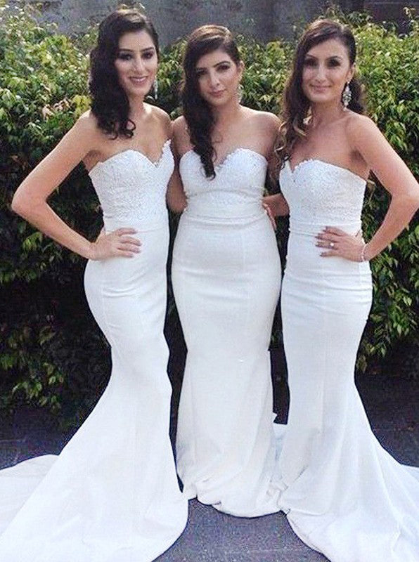 white strapless bridesmaid dress