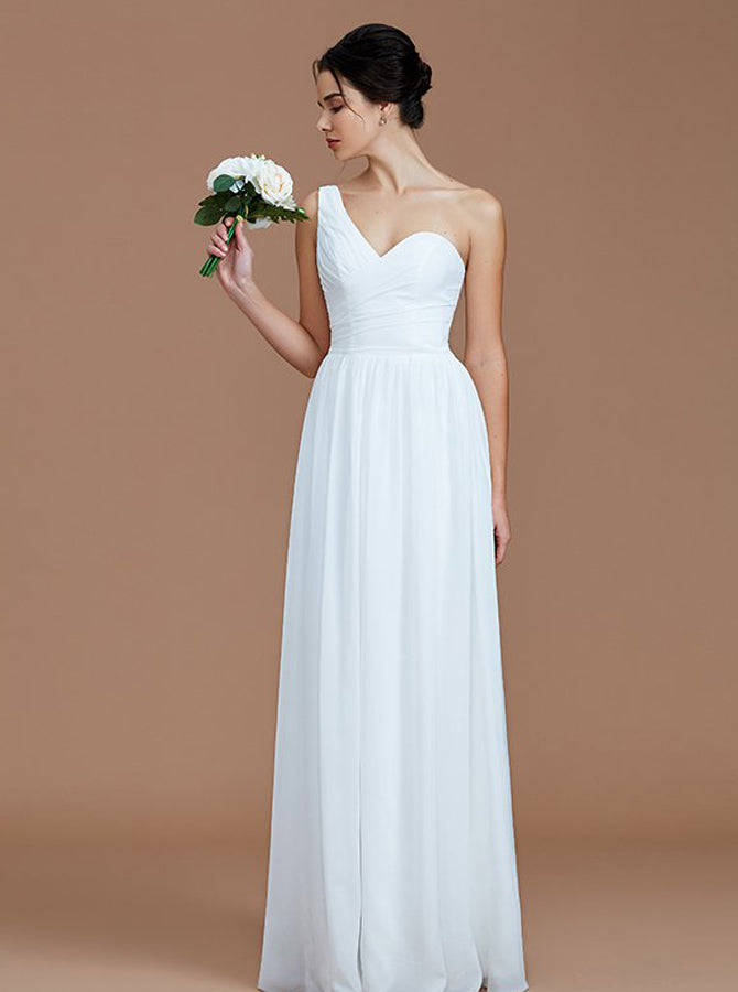 one shoulder white dress long