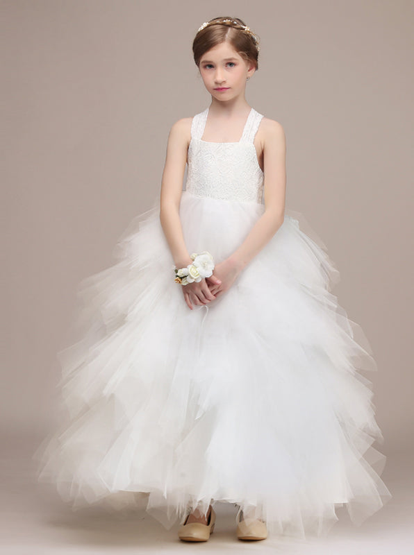 White Junior Bridesmaid Dresses,Tulle 