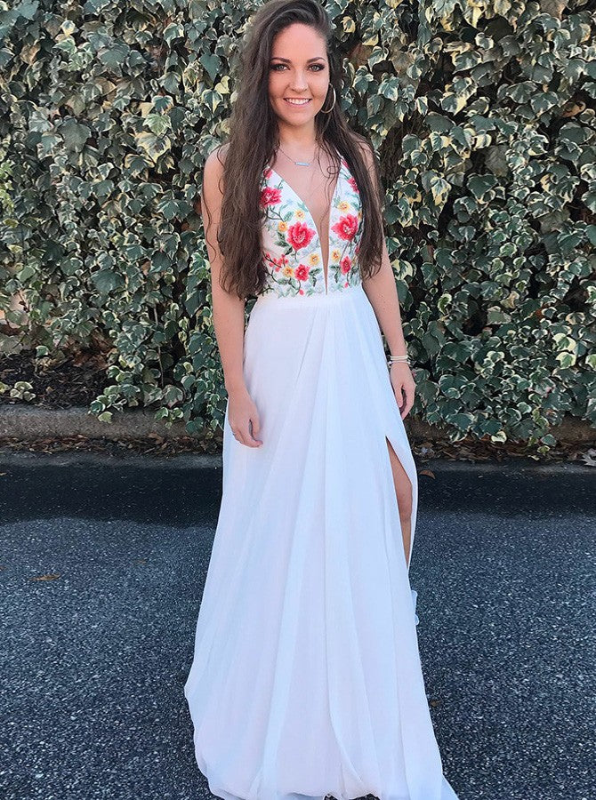 long white embroidered dress