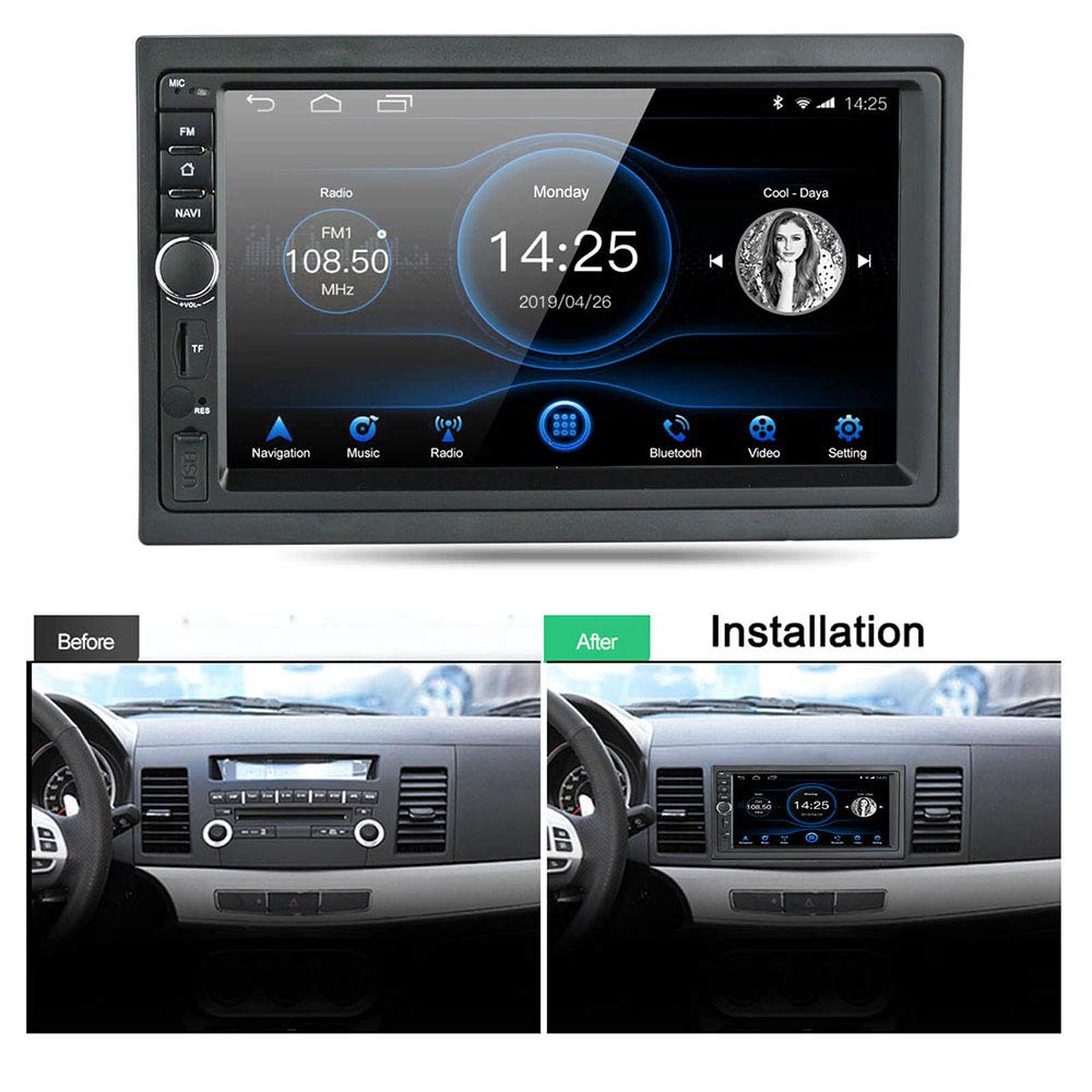 LEXXSON Stéréo de voiture Android 8.0 Double DIN avec navigation GPS Bluetooth WIFI RDS Subwoofer Lien Miroir Autoradio à écran tactile 7 USB SD AUX Multimedia Player Unité principale 