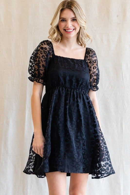 Living Your Dreams Black Leopard Babydoll Dress