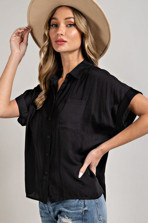 Black Silky Button Up