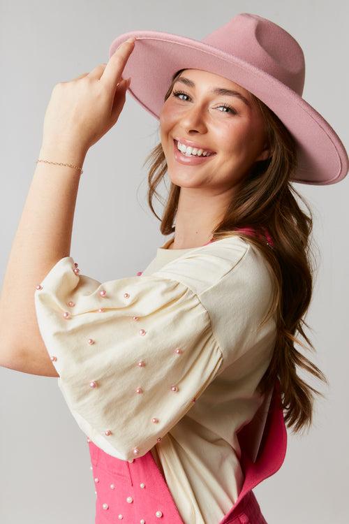 Cream top with Pink Pearl Top