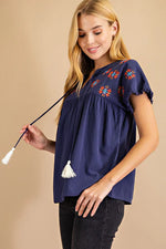 In love with Navy Embroidered Top