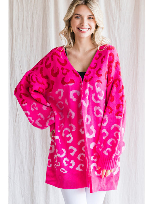 HOT PINK LEOPARD PRINT CARDIGAN