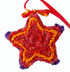 Locker Hooked Star Ornament with Velvety Fabric Strips