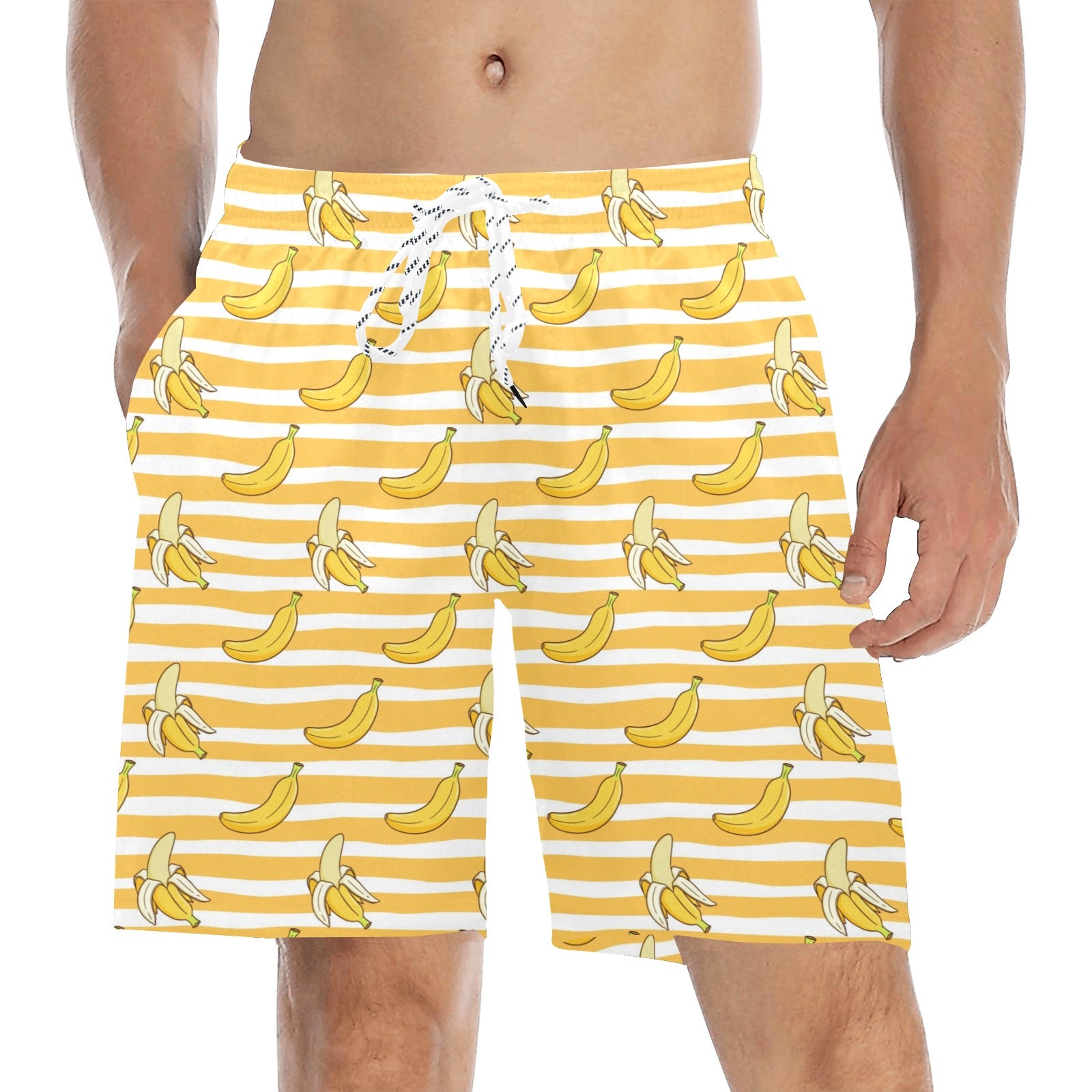 Banana Men Mid Length Shorts, Striped Yellow Funny Beach Swim Trunks F –  Starcove Fashion