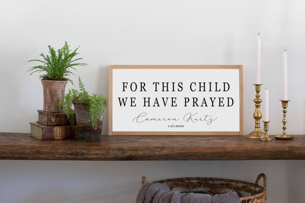 Customized For This Child We Have Prayed Framed Wood Sign Customized Nursery Sign  Baby Shower Gift  1 Samuel 1:27