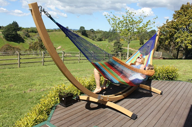 Wood Effect Metal Hammock Stand and Rainbow Hammock