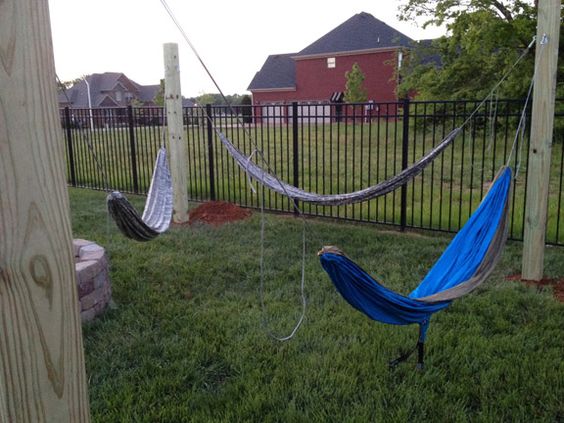 Hammocks hanging from posts