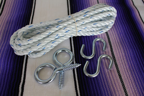 Hammock rope, screws and hooks