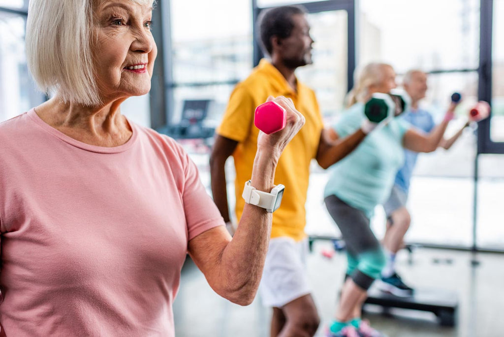 Image of older people exercising with weights