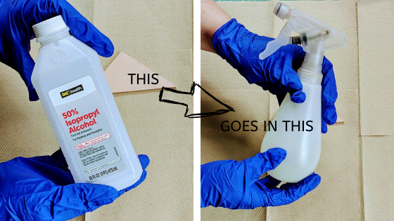 prep using rubbing alcohol in a spray bottle