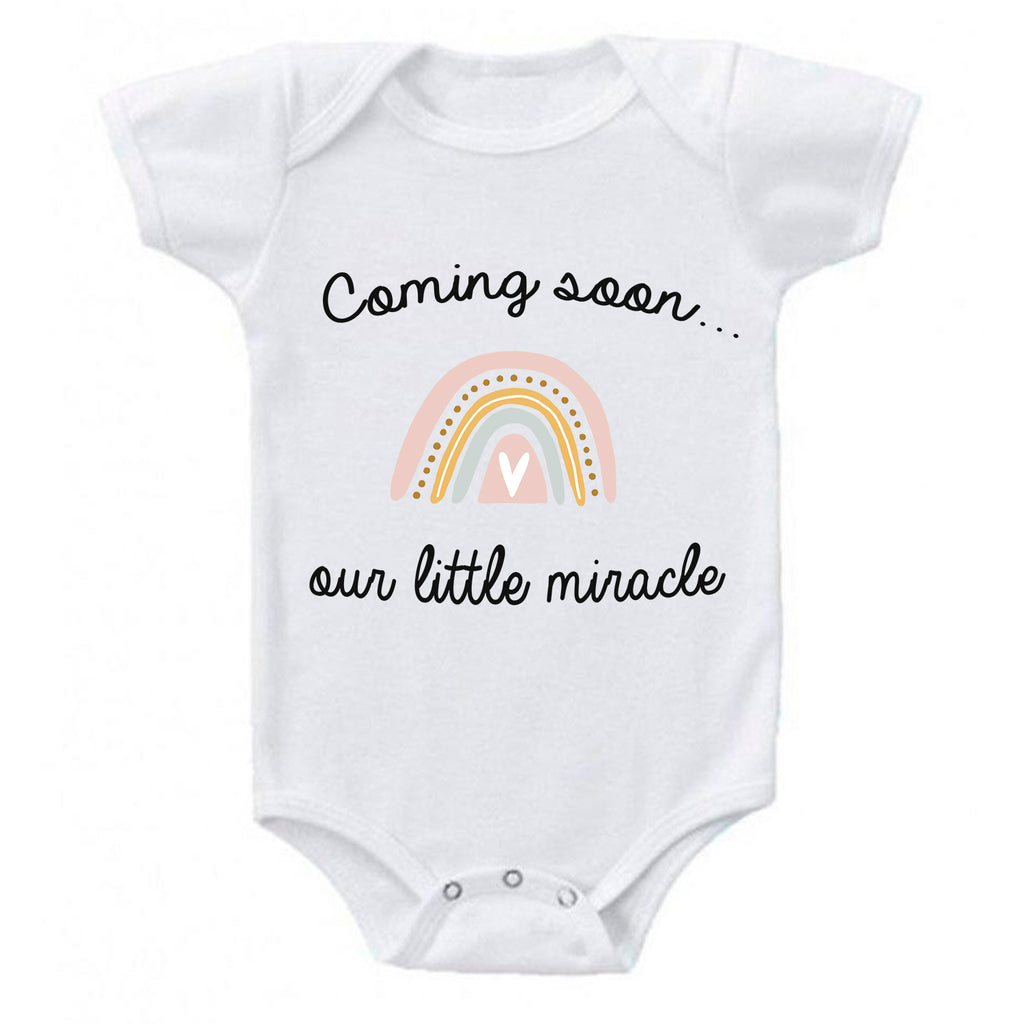 ndapprenticeships® Our Little Miracle Pregnancy Reveal Announcement Baby Romper Bodysuit
