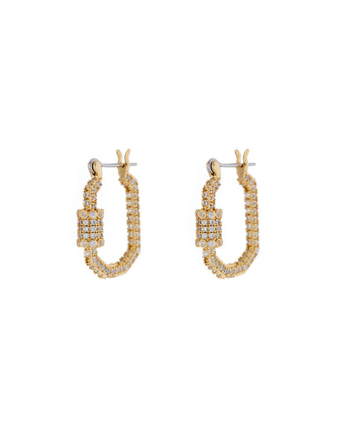 Pave Carabiner Hoops- Gold