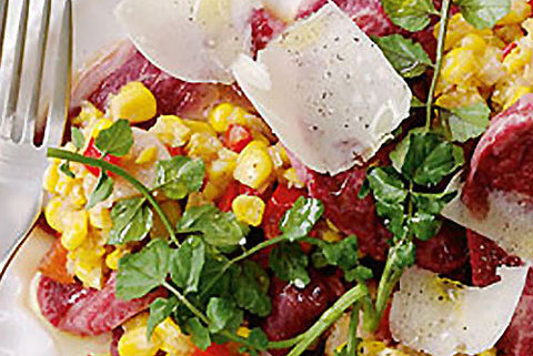 Wagyu Beef Carpaccio with Corn & Capsicum Relish