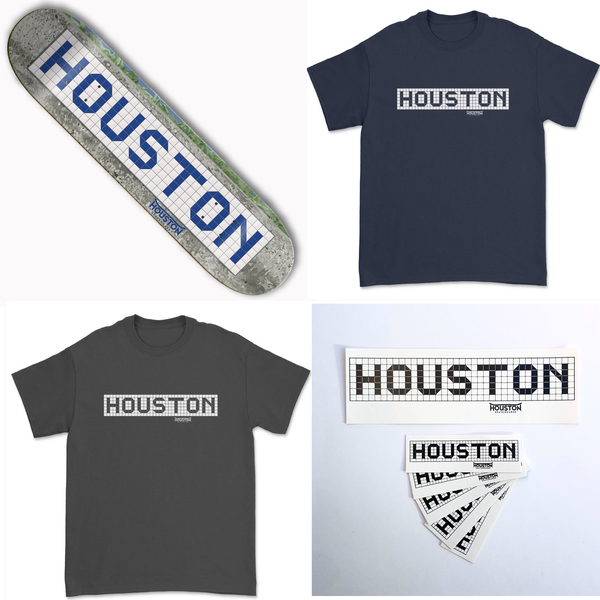 Houston Blue Tile Sign Skateboard Deck Stickers T Shirts 