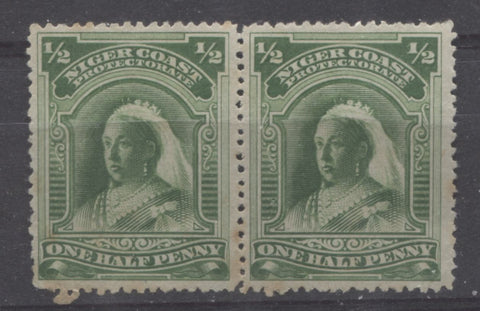 Deep yellow green shade of the halfpenny Queen Victoria stamp from the Second Waterlow Issue of Niger Coast Protectorate