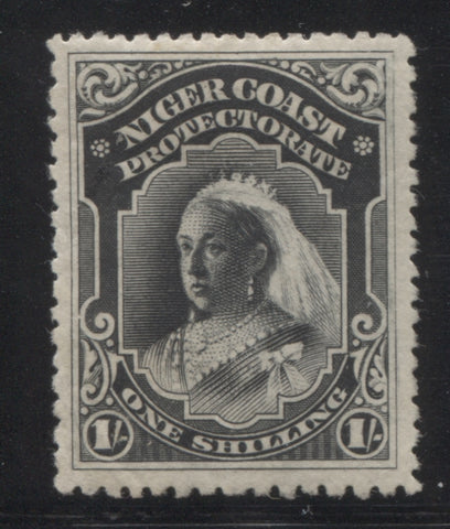 1s black Queen Victoria stamp from the 2nd Waterlow Issue of Niger Coast Protectorate