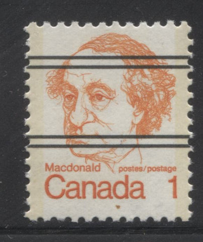 Precancel on the 1c Macdonald stamp of the 1972-1978 Caricature Issue of Canada