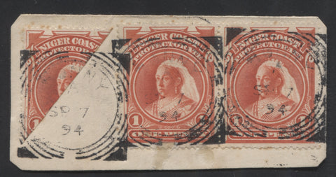 1d vermilion 1894 issue bisect on piece
