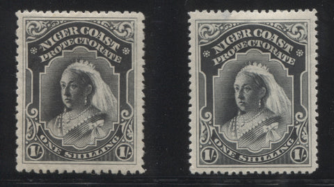 1s Queen Victoria from second Waterlow Issue of Niger Coast Protectorate with two different perforations