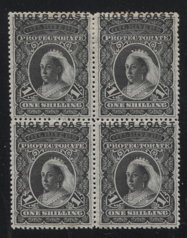 block of four mint 1 shilling black Queen Victoria stamps from Niger Coast Protectorate