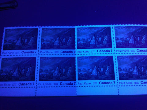 The hibrite and medium fluorescent papers on the 1971 Paul Kane stamp of Canada