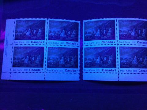 The low and medium fluorescent papers on the 1971 Paul Kane Stamp of Canada