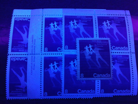 paper varieties on the 1972 Figure Stating Championships stamp as seen from the front
