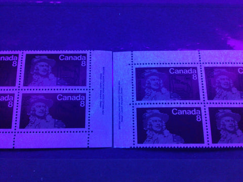 Low fluorescent and medium fluorescent papers on the 1972 Frontenac stamp of Canada