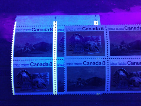 Low and dull fluorescent papers on the 1972 Plains Indians stamp of Canada