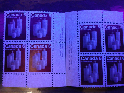 High and low fluorescent papers on the 1972 6c Christmas stamp of Canada