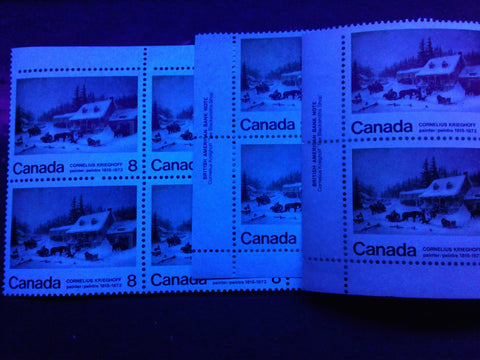 The medium fluorescent, low fluorescent and dull papers on the 1972 Cornelius Krieghoff stamp of Canada