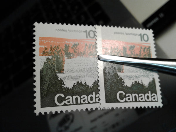 Horizontal Ribbed versus smooth papers on the 10c Forests stamp from the 1972-1978 Caricature issue