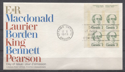 First day cover of the 2c Laurier Stamp from the 1972-1978 Caricature Issue of Canada