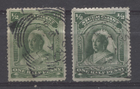 Brass River squarred circle cancellations on the halfpenny Queen Victoria stamp from the second Waterlow Issue of the Niger Coast Protectorate