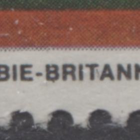 Dot under B of Britannique on the 1971 BC Centennial Issue stamp of Canada