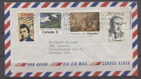Double weight surface cover to DDR franked with 1971 Commemorative Issues of Canada