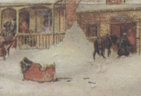 The extra log in the snow on the 1972 Cornelius Krieghoff Stamp of Canada
