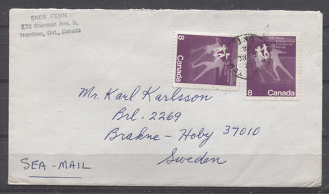 Sea-Mail cover to Sweden for the 1972 Figure Skating Championships stamp of Canada
