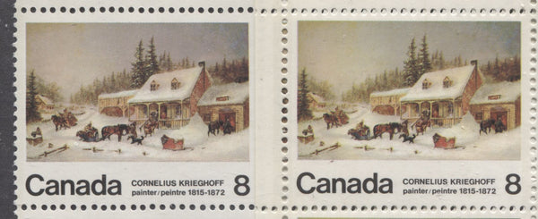 2 shades of the 1972 Cornelius Krieghoff stamp of Canada