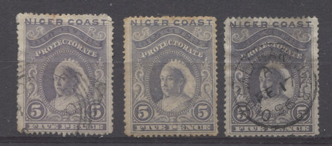 Lavender grey and violet grey shades of the 5d Queen Victoria Stamp from the 1894 Waterlow Issue of the Niger Coast Protectorate