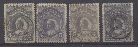 Old Calabar River CDS cancellations on the 5d Queen Victoria stamp from the 1894 Waterlow Issue of Niger Coast Protectorate
